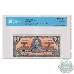 BC-26c 1937 Bank of Canada $50, Coyne-Towers, S/N: B/H4449024. CCCS Certified Choice UNC-64.