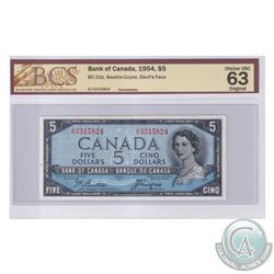 BC-31b 1954 Bank of Canada Devil's Face $5, Beattie-Coyne S/N: G/C3315824. BCS Certified Choice UNC-