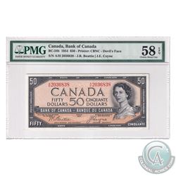 BC-34b 1954 Bank of Canada Devil's Face $50. Beattie-Coyne, S/N: A/H2036838. PMG Certified Choice AU