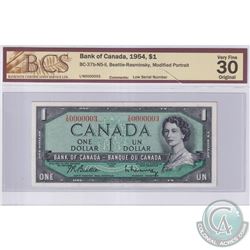 BC-37b-N5-ii 1954 Bank of Canada $1, Beattie-Rasminsky, Low Serial Number I/N0000003, BCS Certified 