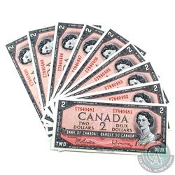 BC-38b 1954 Bank of Canada $2. 10 notes in sequence with one Radar (P/U 7840487) Beattie-Rasminsky, 