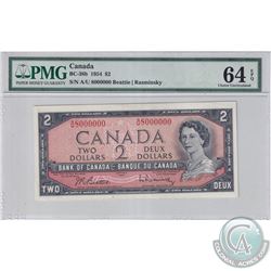 BC-38b-N3 1954 Bank of Canada $2 'Million Numbered Note' Beattie-Rasminsky, S/N A/U8000000 PMG Certi