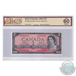 BC-38S 1954 Bank of Canada Modified SPECIMEN $2, #A0013. S/N: A/B0000000. BCS Certified CUNC-60 Orig