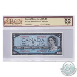 BC-39S. 1954 Bank of Canada Modified SPECIMEN $5, S/N: A/C0000000. BCS Certified Choice UNC-62 Origi