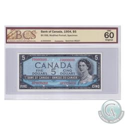 BC-39S. 1954 Bank of Canada Modified SPECIMEN $5, S/N: A/C0000000. BCS Certified Choice UNC-60 Origi