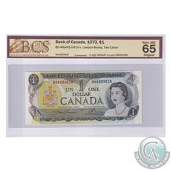 BC-46a-N1-ii-N10-I 1973 Bank of Canada $1, 2 Digit Radar, 2 Cycle Repeater. Lawson-Bouey, S/N: NA838