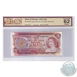 BC-47aS 1974 Bank of Canada Specimen $2, #508, Lawson-Bouey, S/N: BA0000000. BCS Certified Choice UN