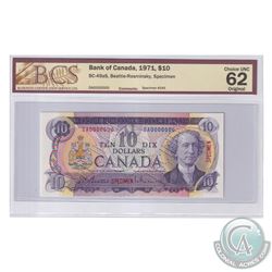 BC-49aS 1971 Bank of Canada Specimen $10, #245, Beattie-Rasminsky, S/N: DA0000000. BCS Certified Cho