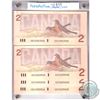 Image 1 : Set of 1986 Bank of Canada $2 Repeater & RADAR Notes with Serial Numbers CBI5252525, CBI5253525, CBI