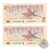 Image 1 : BC-55c-I, 2x 1986 Bank of Canada $2 Radar notes, Bonin-Theissen S/N: EGU3090903 & EGU3091903, both N