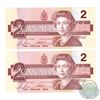 Image 2 : BC-55c-I, 2x 1986 Bank of Canada $2 Radar notes, Bonin-Theissen S/N: EGU3090903 & EGU3091903, both N