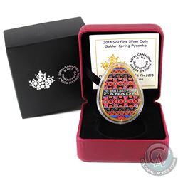 RCM Issue: 2018 Canada $20 Golden Spring Pysanka Egg Shaped Fine Silver Coin (Tax Exempt).