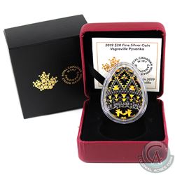 RCM Issue: 2019 Canada $20 Vegreville Pysanka Egg Shaped Fine Silver Coin (Tax Exempt).