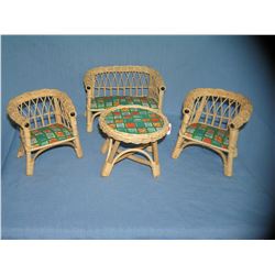 Wicker child's table and chair set with love seat