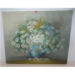 Floral oil on canvas painting signed R. Campton