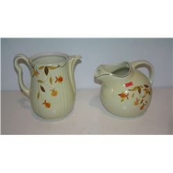 Pair of early leaf decorated pitchers by Hall's China