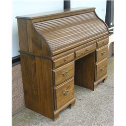 Vintage modern era roll top desk solid wood circa