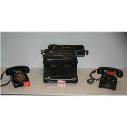 Remington typewriter and a pair of rotary telephones