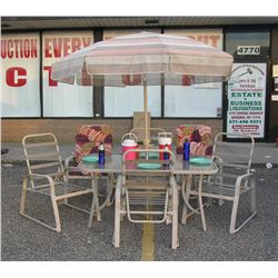Outdoor table, chair and umbrella set