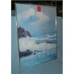 Framed aluminum and glass ocean scene