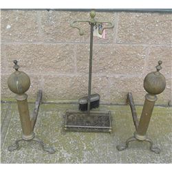 4pc. brass and iron fireplace set