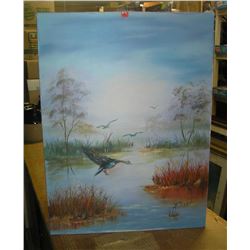 Duck and wildlife themed oil on canvas painting