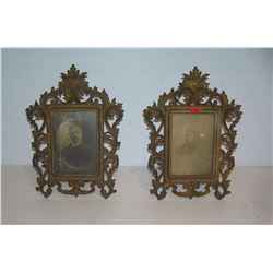 Antique bronze picture frames with antique photos