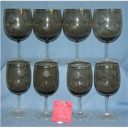 Group of vintage smoked glass stemware