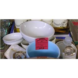 Box of vintage estate serving and decorative pieces