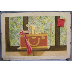 Vintage still life painting on board