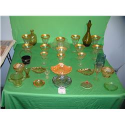 Collection of vintage Depression glass, art glass and