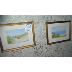 Pair of water color style artist signed prints
