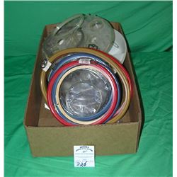 Box full of knitting and crocheting accessories