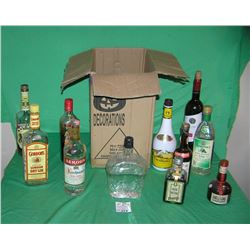 Large box of vintage estate alcohol bottles