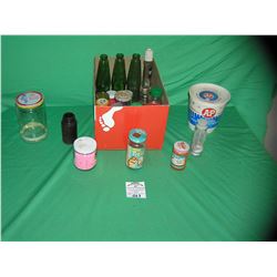 Box full of vintage estate bottles and advertising