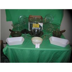 Large box of vintage oven to table ware and more