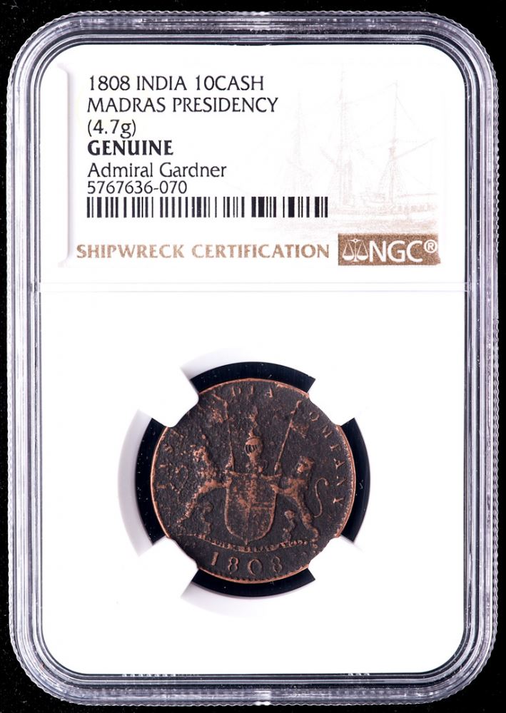 Admiral Gardner Shipwreck Coin NGC Shipwrecks 1808 East India Co 10CASH