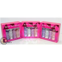 BAG OF 3 BODY FANTASTIES 4PC FRAGRANCE BODY SPRAY.