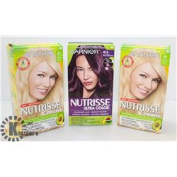 LOT OF 3 ASSORTED GARNIER NUTRISSE HAIR DYE