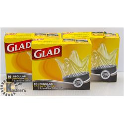 LOT OF ASSORTED GLAD GARBAGE BAGS,