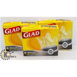 LOT OF ASSORTED GLAD GARBAGE BAGS,