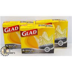 LOT OF ASSORTED GLAD GARBAGE BAGS,