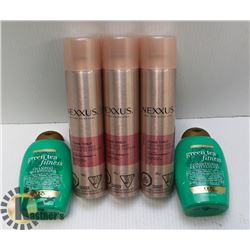 BAG OF SHAMPOO, CONDITIONER AND HAIRSPRAY