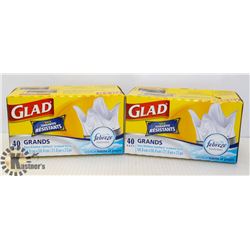 LOT OF 2X 40 GLAD BAG EASY-TIE KITCHEN CATCHERS