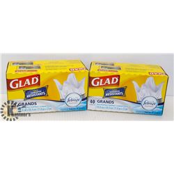 LOT OF 2X 40 GLAD BAG EASY-TIE KITCHEN CATCHERS