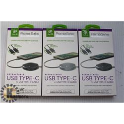 LOT OF 3 RETRACTABLE USB TYPE C CABLES