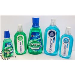LOT OF 5 ASSORTED MOUTH WASH