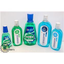 LOT OF 5 ASSORTED MOUTH WASH
