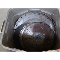 TOTE OF ASSORTED LARGE SAW BLADES, 14" AND MORE
