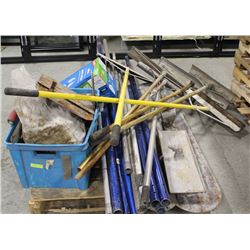 PALLET OF ASSORTED CONCRETE FINISHING TOOLS